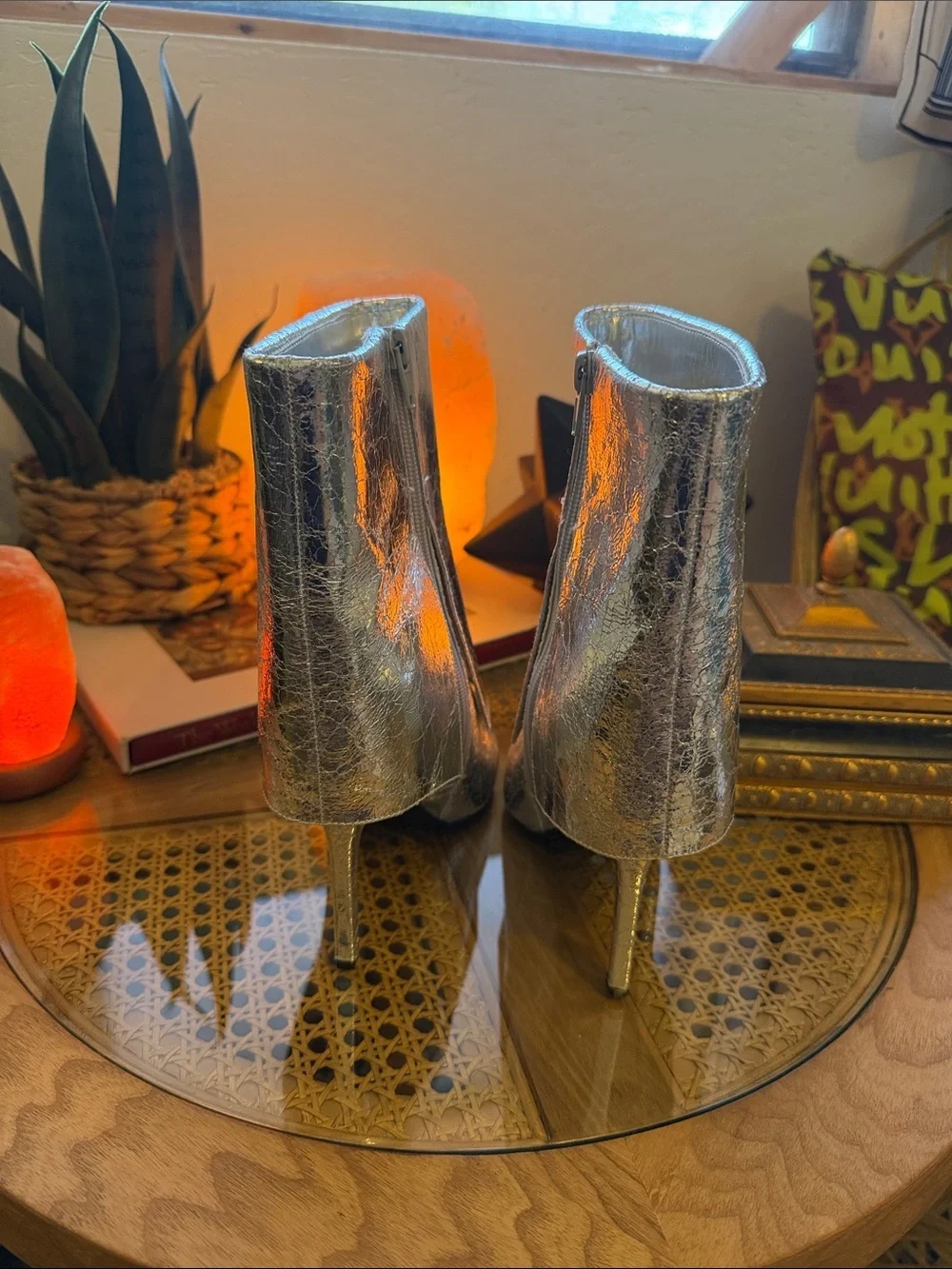 Metallic Silver Pointed Stiletto Ankle Boots - Picture 4 of 7